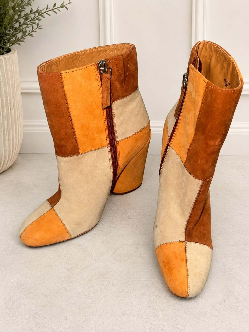 Derek Lam Emery Patchwork Suede Ankle Boots Colorblock Block Heel Booties 10M